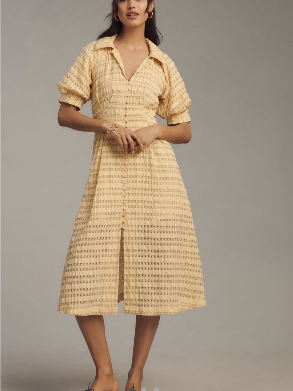 English Factory Short-Sleeve V-Neck A-Line Midi Shirt Dress